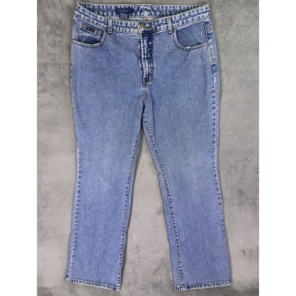 Faconnable Jeans Womens 16 Blue BootcutLight Wash Denim High Rise Baggy Relaxed